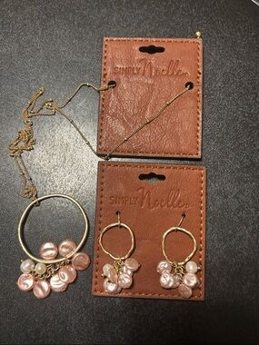 Simply Noelle Gold-Tone Necklace and Hoop Earrings with Pink Pearl Drops